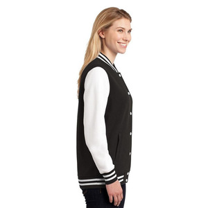 Veste universitaire noire et blanche pour femme, manches longues, boutonnée, couleur contrastée, motif uni, matière polyester, longueur normale - Product Image 3