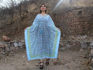 Caftán con estampado de bloques de mano de algodón 100% ecológico, cómodo, elegante, estampado Floral, elegante, borde, informal, ropa india, caftán - Product Image 4