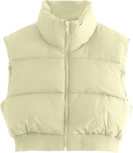 <b>Women</b> Fashion High Neck Zipper <b>Cropped</b> <b>Puffer</b> Vest <b>Jacket</b> Coat Polyester <b>cropped</b> <b>puffer</b> <b>jacket</b> sleeveless design stand collar - Product Image 1