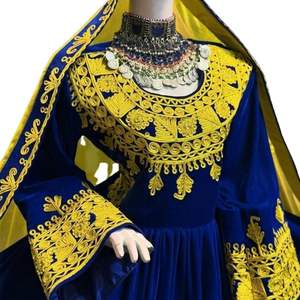 Robe afghane en velours bleu de luxe pour femmes Travail lourd de miroirs Robe traditionnelle Kuchi pour les cérémonies de mariage - Product Image 2