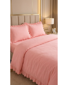 Luxury Woven Ruffled Solid Cooling Poly-Cotton Duvet Cover Set 4 Piece <b>Queen</b> <b>Size</b> Shabby Chic Frill Fitted Hotel Home & Hospital - Product Image 3