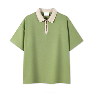 2024 vente en gros polos pour hommes 240GSM t-shirt en coton lourd à manches courtes conception zippée avec des caractéristiques de correspondance des couleurs - Product Image 6