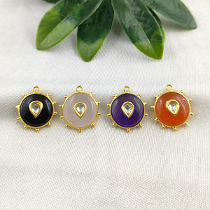 จี้พลอยสีเงินสเตอร์ลิงทำด้วยมือ925สีดำของอินเดียลายจุดเล็กสีทองสำหรับตกแต่งตัวเรือนสไตล์แฟนซีงานมินาการิที่ไม่เหมือนใคร - Product Image 2