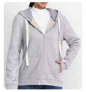 Sweat à capuche pour femme, mode automne-hiver 2025, haut décontracté simple, 100% polyester, coupe ample, épaissi, fermeture éclair - Product Image 6