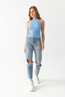 Blusa de punto para mujer Verano sin mangas Transpirable Punto acanalado Camiseta de punto de alta calidad Body Personalizable Servicios OEM