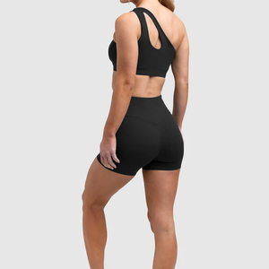 Ensemble de vêtements de sport pour femmes, 2 pièces, style à une épaule, soutien-gorge de sport avec compression, short de cycliste, vêtements de sport pour la salle de sport, ensembles de sport pour femmes - Product Image 2