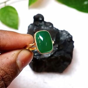 Hot Selling <b>Green</b> Onyx Ring 925 Sterling Silver 10x14mm Cushion Shape 18K Micron Gold Plated Eternity Vermeil Fine Bezel <b>Jewelry</b> - Product Image 4
