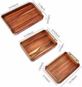 Decorative Serving <b>Board</b> Decorative Nesting Platter Acacia Wooden Serving Tray with Stainless Steel Handles - Product Image 4
