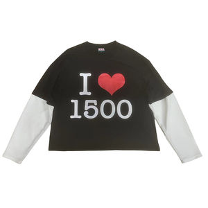 100% ropa de calle de algodón gráfico Boxy Waffle Hip Hop de alta calidad para hombres de doble capa de manga larga de gran tamaño camiseta de gran tamaño - Product Image 5