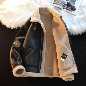 <b>Men's</b> High Quality Leather <b>Shirt</b> Stand Collar Waterproof Breathable Autumn <b>Winter</b> Thickened Warm Casual <b>Shirt</b> - Product Image 3