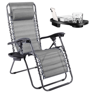 Sedia a sdraio pieghevole in acciaio a gravità Zero con tazza e porta telefono per giardino o piscina lettino - Product Image 1