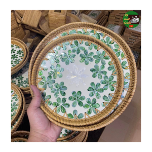 Bandeja de Ratán de Fibra Natural con Incrustaciones de Nácar, Bandeja de Servicio de Ratán de Primera Calidad con Incrustaciones de Nácar - Product Image 2