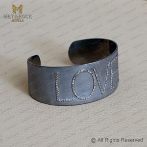 925 <b>Sterling</b> <b>Silver</b> Pave Set <b>Initial</b> LOVE Handmade Cuff Bangle <b>Bracelet</b> Wedding Jewelry Metarock Jewels Supplier - Product Image 4