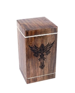 Urnas de Cremación de Madera de Haya para Cenizas Humanas, Urna Funeraria Grande de Madera para Adultos, Columbario (Cruz de Alas, 200 Pulgadas Cúbicas) SHINE INDIA - Product Image 1