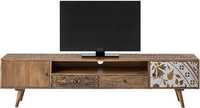 MANGALAM ART EXPORT Mueble para TV de Madera Maciza de Mango con Almacenamiento, Unidad Multimedia de Madera, Diseño Europeo, Hecho a Mano para Sala de Estar