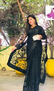 2023 Venta caliente indio pakistaní bordado Net Saree pesado trabajo hecho a mano secuencia fiesta desgaste Salwar Kameez tejido obra maestra - Product Image 6