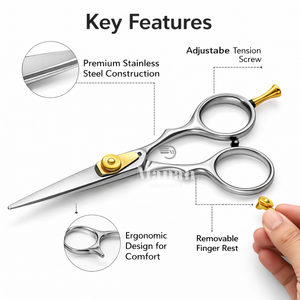 กรรไกรตัดผมมืออาชีพ 6.5 นิ้ว สแตนเลสสตีล กรรไกรตัดผมสำหรับร้านเสริมสวย ใบมีดคมกริบ กรรไกรทำผม OEM - Product Image 2