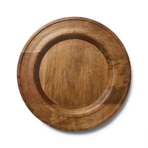 Assiette en bois d'acacia avec canal de jus Plats en bois Assiettes en bois pour chargeur de nourriture design sculpté - Product Image 2