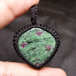 Ruby Zoisite Macrame Pendant <b>Necklace</b> Handmade <b>Boho</b> Jewelry for Women, Adjustable Cord - Product Image 2