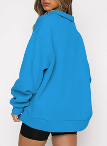 OEM personalizado de alta calidad de las mujeres Streetwear Stand Collar Sudadera con capucha media cremallera de algodón recortada sudadera con tamaño personalizado y logotipo - Product Image 3