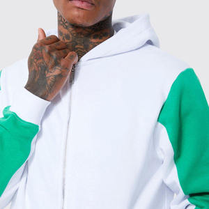 Sweats à capuche de base à fermeture éclair avec manches vertes de couleur blanche pour hommes les plus exigeants à vendre Sweats à capuche à fermeture éclair personnalisés pour hommes - Product Image 5