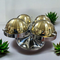 Réchauffeur de buffet rotatif 4 en 1 avec couvercle doré Réchaud intelligent pour hôtel restaurant restauration luxe or rond SS