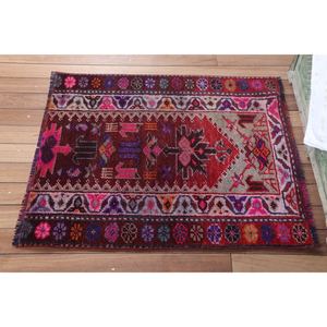 Tapis turc vintage, tapis Herki 2,7x3,2 pieds, marron géométrique avec éléments floraux - Product Image 3