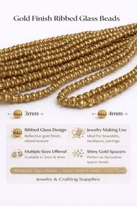 Perles de verre côtelées finition or en tailles 3 mm et 4 mm, perles d'espacement décoratives pour la fabrication de bijoux et l'artisanat - Product Image 6