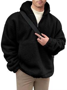 Venta al por mayor 100% algodón Pullover Essentials Oversized Half Zip sudadera para hombres calidad sudaderas con capucha para invierno personalizado Sherpa Hoodie - Product Image 2