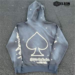 Top qualité 100% coton 400 GSM Streetwear impression graphique Vintage lavage à l'acide à capuche pour hommes par Elson Sports - Product Image 2