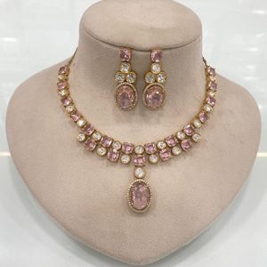 Collier de mariée ensemble avec boucles d'oreilles classique en laiton cuivre opale en forme de fleur conception chaîne à maillons colorés pour les mariages fêtes cadeau - Product Image 6