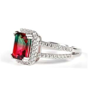 <b>Emerald</b> Cut Watermelon <b>Ring</b>-Sterling <b>Silver</b> Fashion Jewelry Romantic Gift - Product Image 2