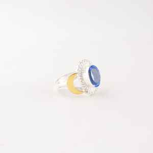 Anillo de Compromiso y Boda para Mujer, con Tanzanita, Plata de Ley 925, Chapado en Oro de 14K, Corte Oval Art Deco - Product Image 6