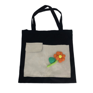 Bolsa de algodón de lona vintage coreana con logotipo impreso personalizado reciclable y reutilizable para estudiantes para viajes o playa - Product Image 1