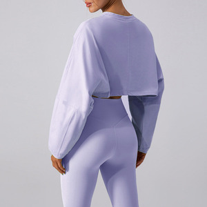 Hauts chemise à manches longues ample col rond pull extensible pour les vêtements de course course Sport décontracté vêtements de jogging solides - Product Image 2