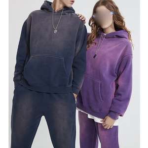 Sudadera con capucha de invierno Unisex personalizada de alta calidad de gran tamaño de lana desgastada diseño Vintage ácido lavado aspecto Digital liso teñido - Product Image 6