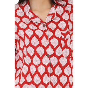 Conjunto de Pijama de Algodón para Mujer, Ropa de Dormir Cómoda para Verano con Estampado de Hojas Rojas y Blancas y Animales, Cierre de Botones, Ropa para el Hogar ODM - Product Image 5