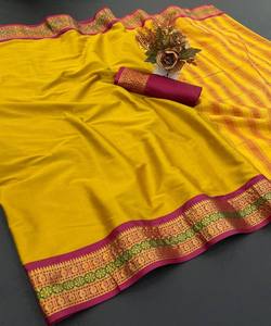 ส่าหรีคอตตอนพิมพ์ลายออร่าทันสมัยเสื้อผ้าพื้นเมืองจากนักออกแบบ - Product Image 1