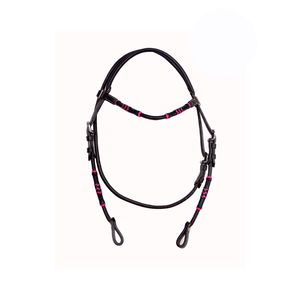 Estern eaeather rieadstall/riridle ORSE ACK in rorown with lack and Pink omombination Hand raided awawHide fold - Product Image 1