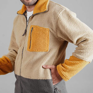 Chaqueta de invierno de color liso con logotipo personalizado y capucha holgada con cremallera, abrigo de invierno de Sherpa de manga larga de gran tamaño, chaqueta polar para hombre - Product Image 3
