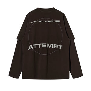 Camiseta con serigrafía personalizada, camiseta de manga larga de doble capa cuadrada de gran tamaño, camiseta de manga larga de doble capa negra para hombre - Product Image 4