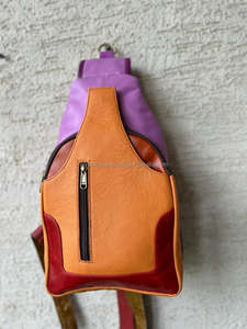 Nouveau Western élégant multi cuir recyclé couleur trapu unisexe bandoulière poitrine sac arc-en-ciel couleur fermeture éclair bandoulière avant sacs - Product Image 4