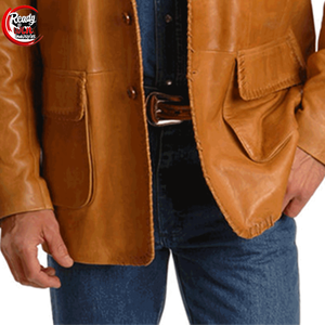 Blazer de cuero ajustado informal para hombre de alta calidad 100% Original de piel de oveja con cuello en V cierre frontal totalmente personalizable - Product Image 4