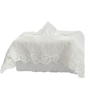 Couverture de boîte à mouchoirs florale vintage brodée personnalisée porte-boîte à mouchoirs rectangulaire avec bordure festonnée lin blanc décoration de la maison - Product Image 1