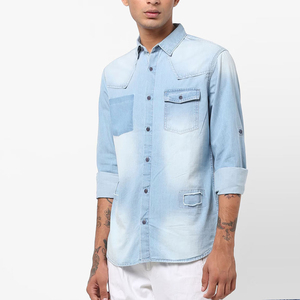 Camisa vaquera de algodón a la moda informal a precios económicos al por mayor/ropa de calle camisas vaqueras personalizadas con impresión de logotipo para hombre - Product Image 1