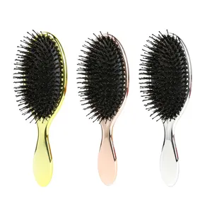 Escova de cabelo de cerdas de javali com almofada de ar de plástico oval preta de marca própria de alta qualidade