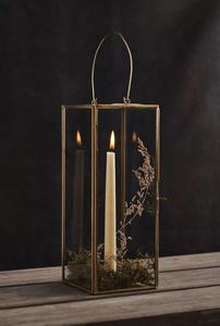 Candelabro de huracán de Metal dorado con forma cuadrada de Navidad, centro de mesa, caja votiva de cristal, decoración elegante para el hogar - Product Image 3