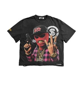 Fabricación personalizada con logotipo personalizado Streetwear Vintage calidad serigrafía camisetas DTF/DTG peso pesado diamantes de imitación camisetas para hombres - Product Image 2