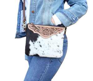 Sac messager élégant pour femme en cuir véritable de vachette, imprimé animal, fermeture éclair durable, style bohème, voyage, usage quotidien, automne-hiver - Product Image 1