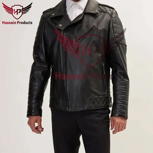 Blouson en cuir véritable noir pour homme, fermeture éclair asymétrique, manches matelassées en peau de mouton, style motard, matelassage losanges, veste d'hiver épaisse personnalisée - Product Image 6